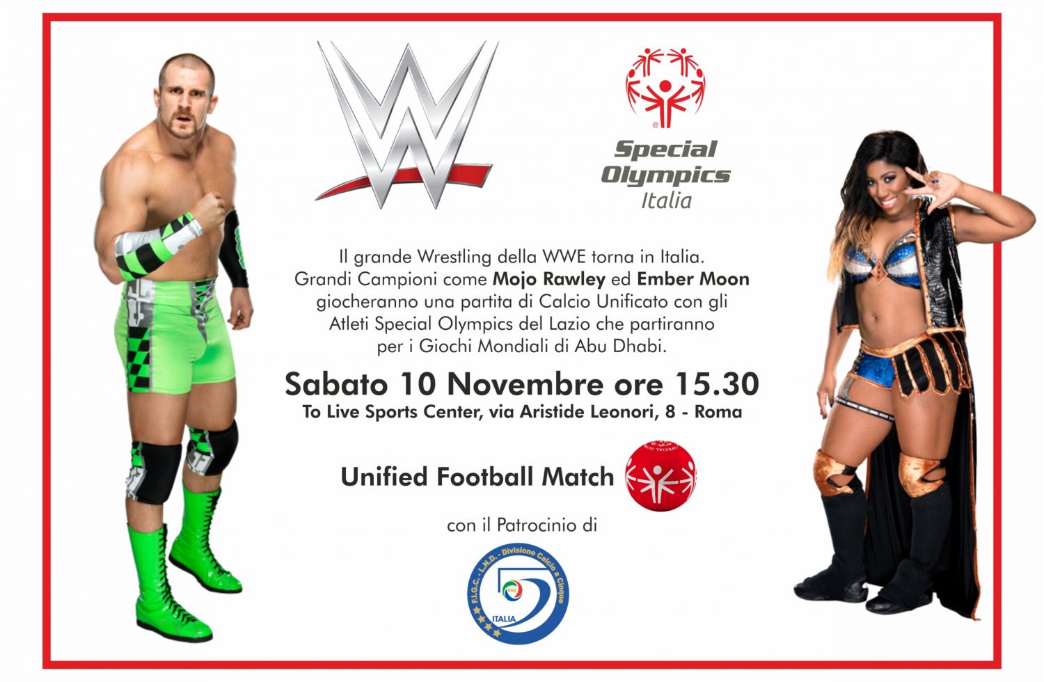 Campioni del Wrestling della WWE in campo con gli Atleti Special Olympics per una partita di Calcio Unificato